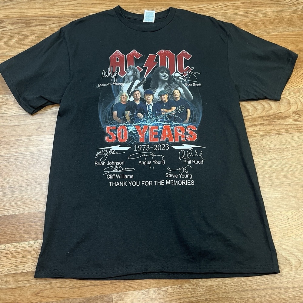 AC/DC 50 Years‎ T-Shirt Black Short Sleeve Women's Size Large NEW